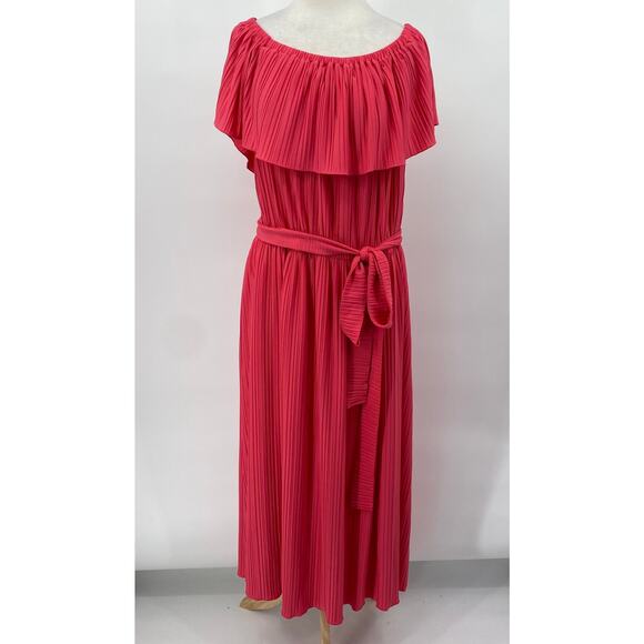 Lane Bryant Convertible Off the Shoulder Pleated Maxi Dress Coral Plus Womens 4X - Picture 2 of 11